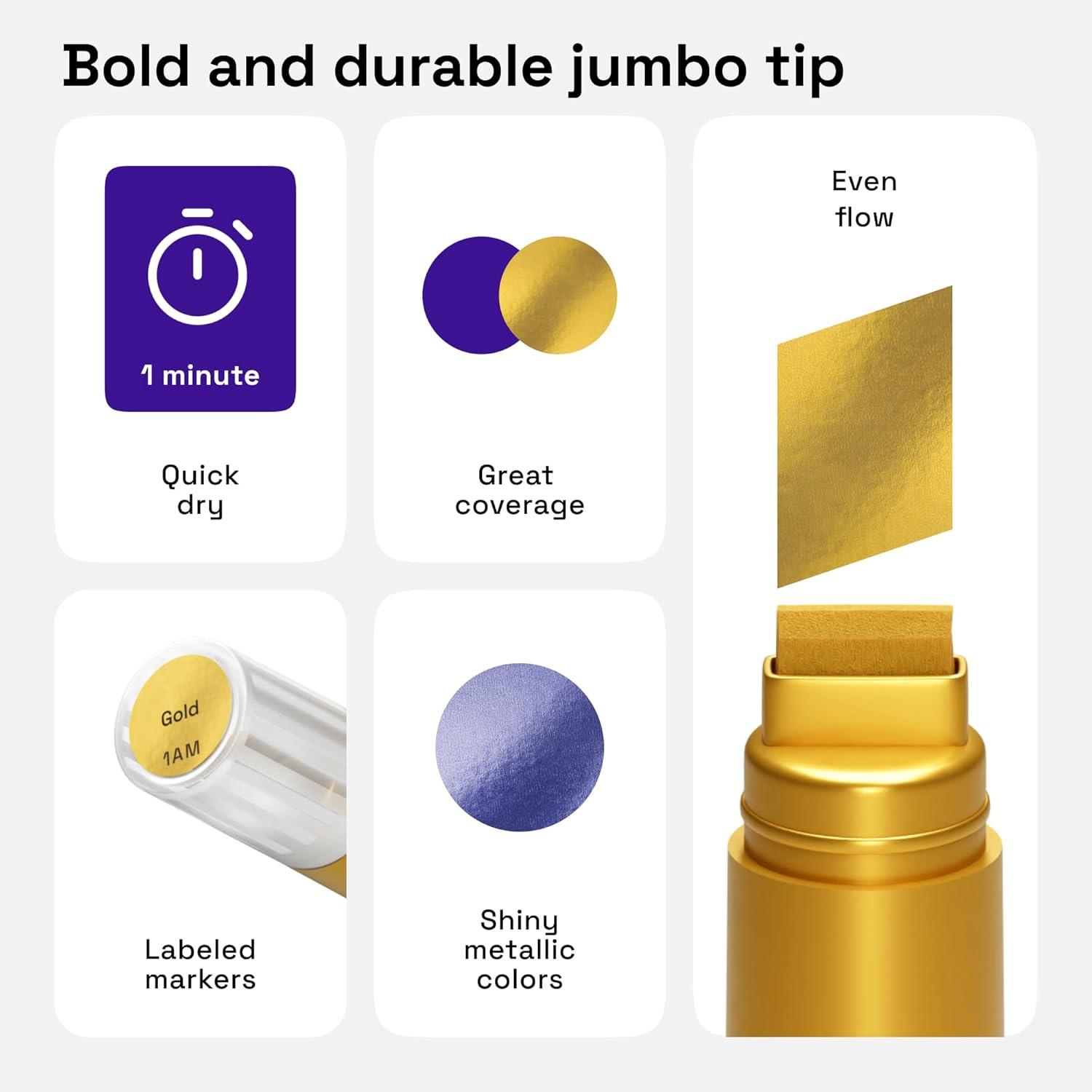 imageARTISTRO 8 Metallic Poster Markers Jumbo Markers Set with 15mm Wide Jumbo Tip for Murals Posters Tagging Rock Wood Plastic Leather Metal Fabric Ceramic8 Jumbo