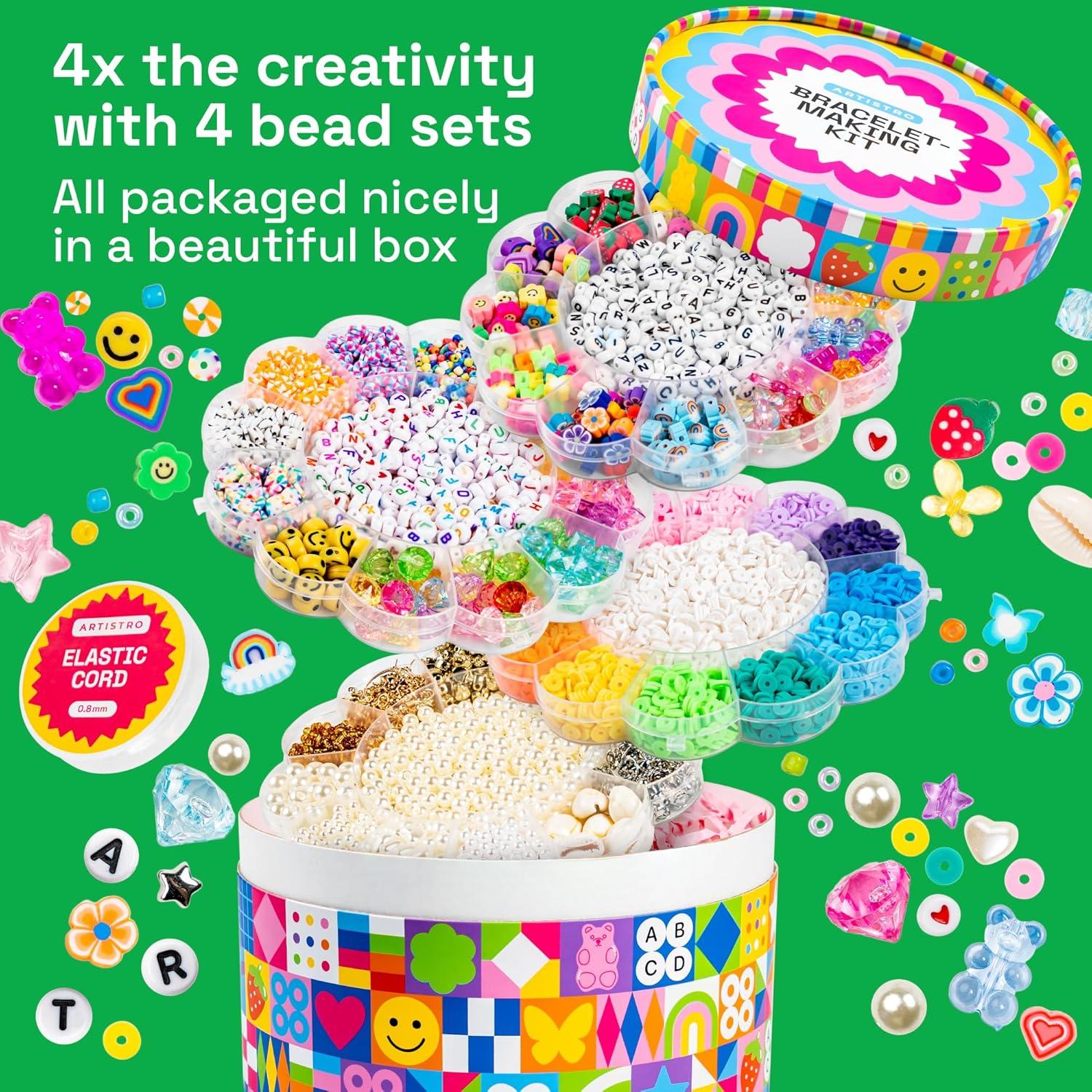 imageARTISTRO Bracelet Making Kit Friendship Bracelet Kit for Jewelry Making with Pearl Beads Clay Beads Letters Stars Flowers Hearts Pink Kandi Beads Set for Girls Boys and AdultsMulticolor