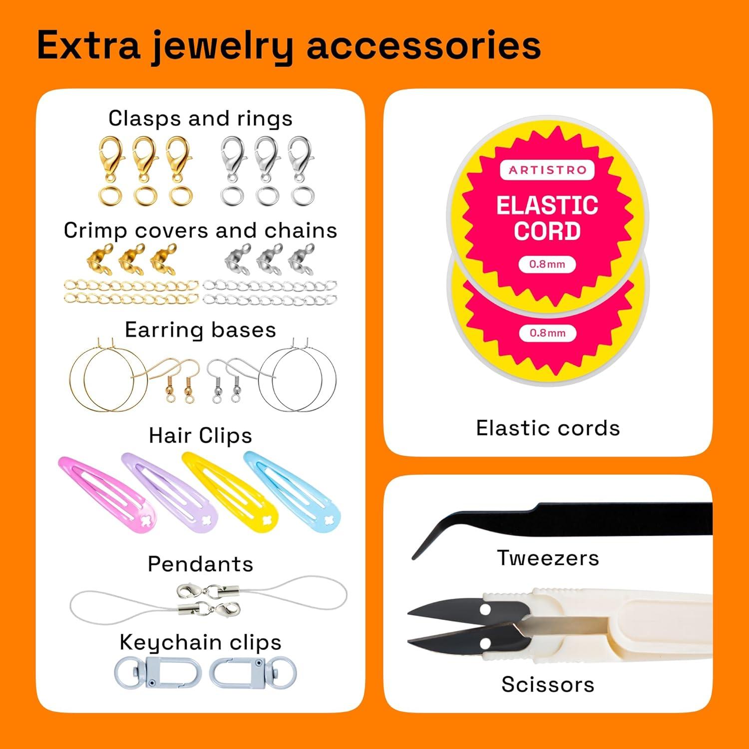 imageARTISTRO Bracelet Making Kit Friendship Bracelet Kit for Jewelry Making with Pearl Beads Clay Beads Letters Stars Flowers Hearts Pink Kandi Beads Set for Girls Boys and AdultsMulticolor