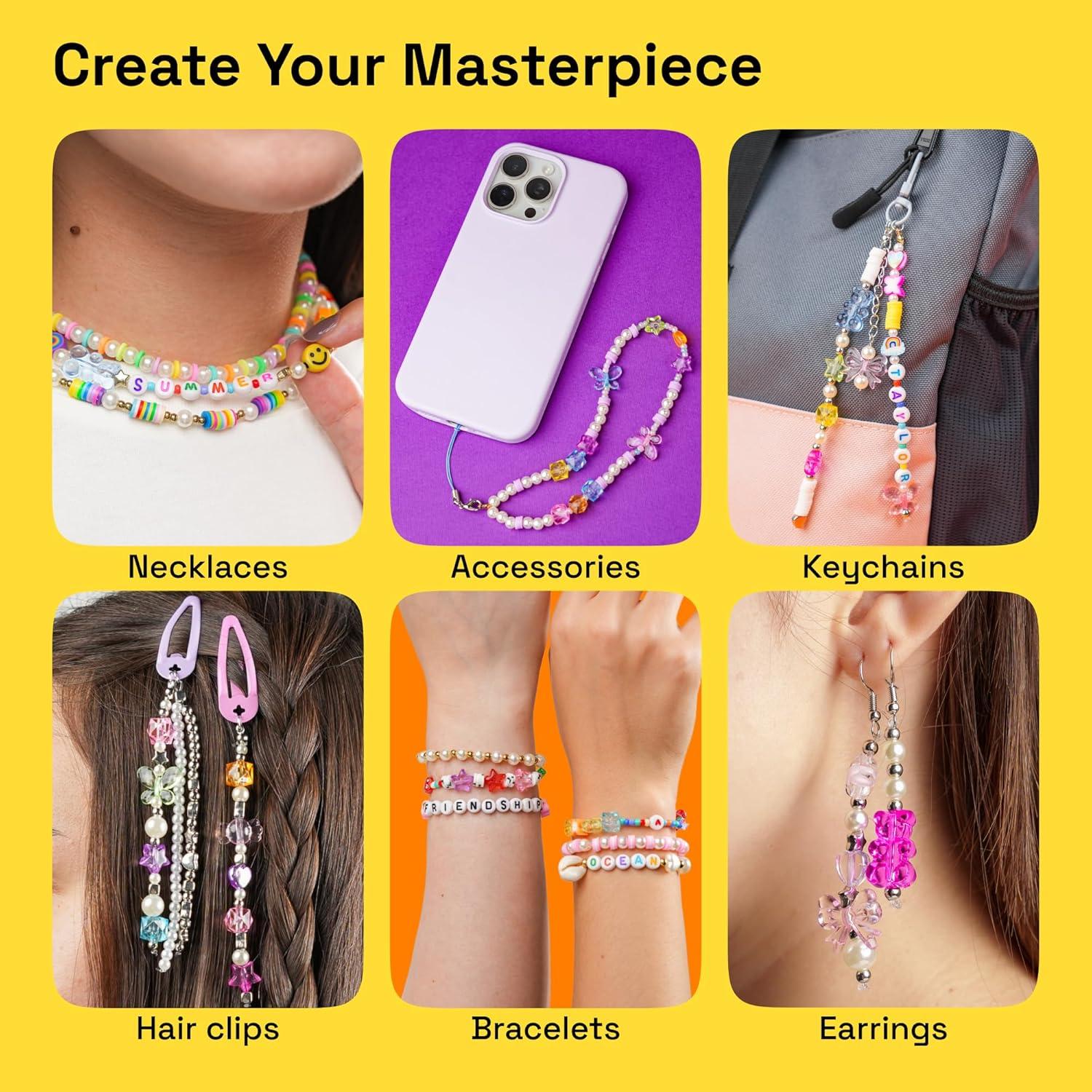 imageARTISTRO Bracelet Making Kit Friendship Bracelet Kit for Jewelry Making with Pearl Beads Clay Beads Letters Stars Flowers Hearts Pink Kandi Beads Set for Girls Boys and AdultsMulticolor