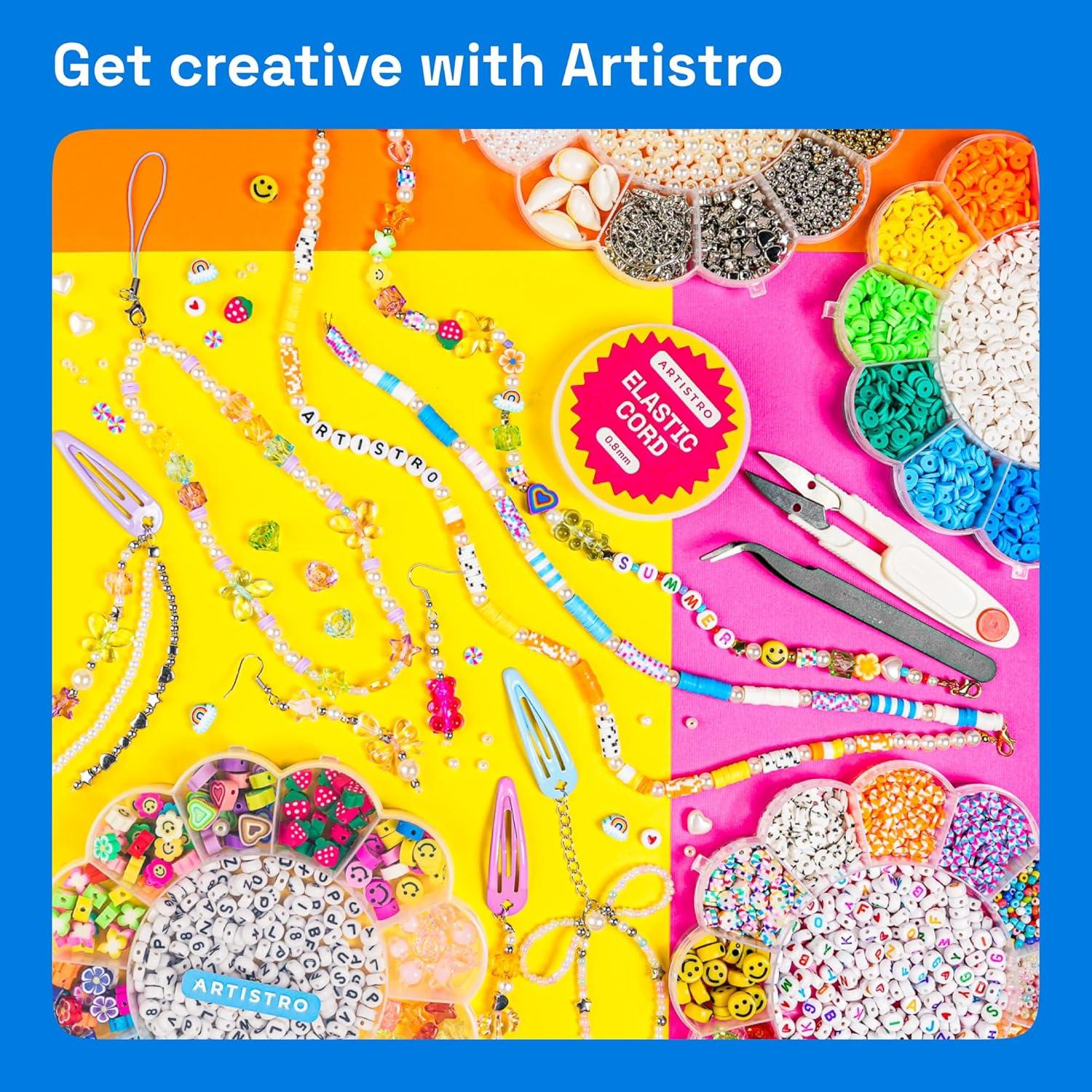 imageARTISTRO Bracelet Making Kit Friendship Bracelet Kit for Jewelry Making with Pearl Beads Clay Beads Letters Stars Flowers Hearts Pink Kandi Beads Set for Girls Boys and AdultsMulticolor