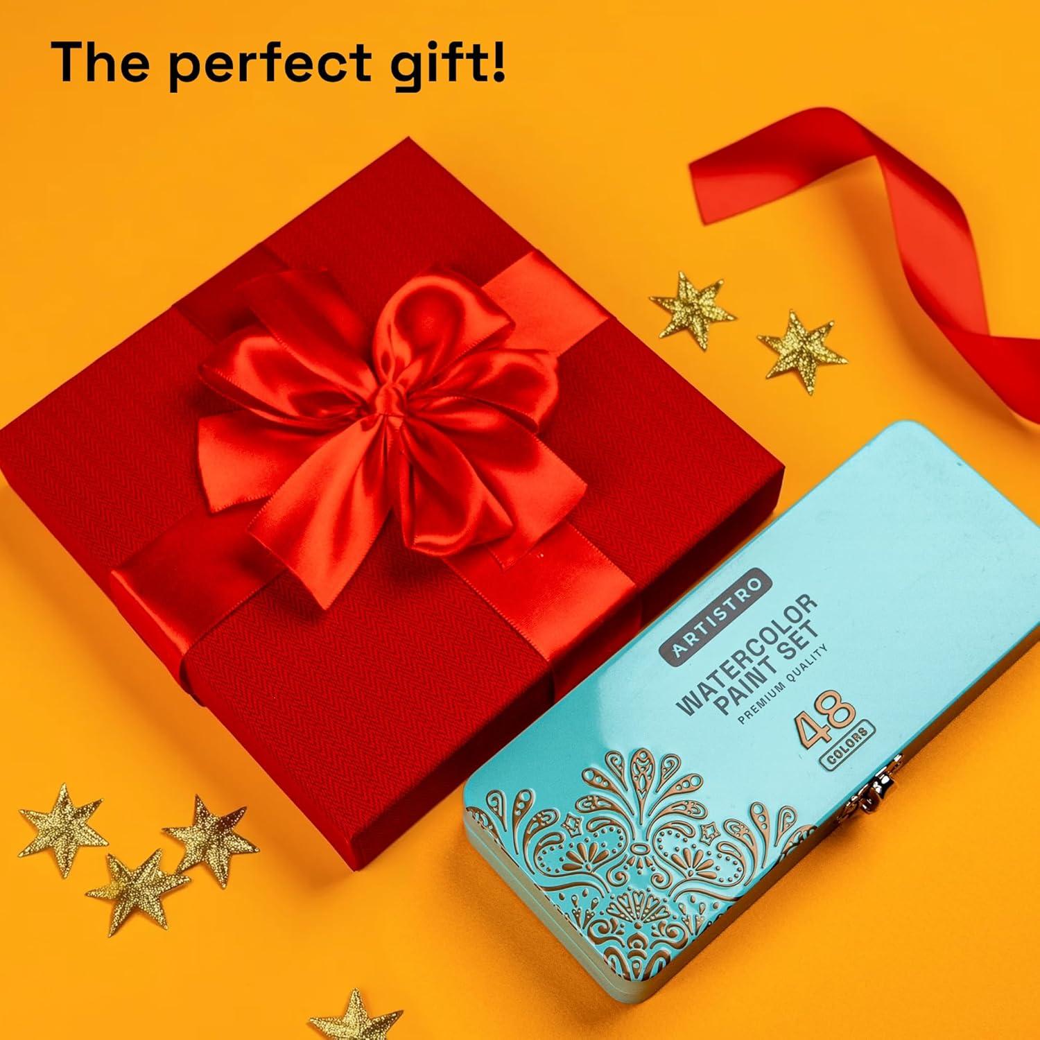 imageARTISTRO Metallic Watercolor Paints Set of 18 Palette set Including 12 Metallic Glitter Watercolor and 6 Chameleon Colors Perfect Travel Watercolor Set for Artists Amateur Hobbyists and Painting Lovers48 colors Portable Travel Mint