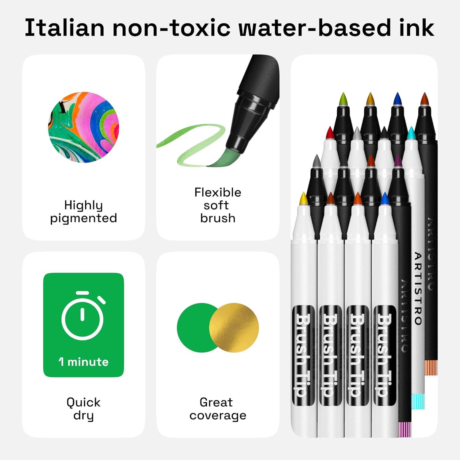 imageARTISTRO Paint Markers Acrylic Pens for Rock Glass Fabric DIY Art Supplies 16 Brush Tip Markers16