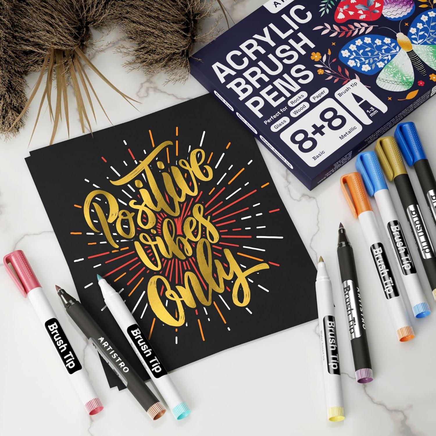 imageARTISTRO Paint Markers Acrylic Pens for Rock Glass Fabric DIY Art Supplies 16 Brush Tip Markers16