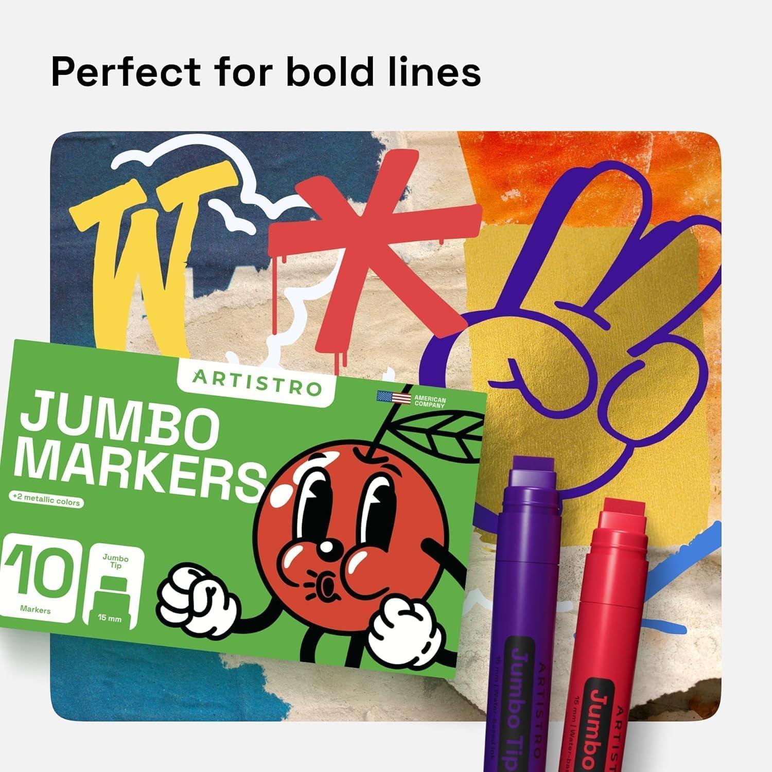 imageARTISTRO Poster Markers Jumbo Set Acrylic Markers with 15mm Wide Jumbo Tip for Murals Tagging Posters Large for Rock Wood Plastic Leather Metal Fabric Ceramic10 Jumbo