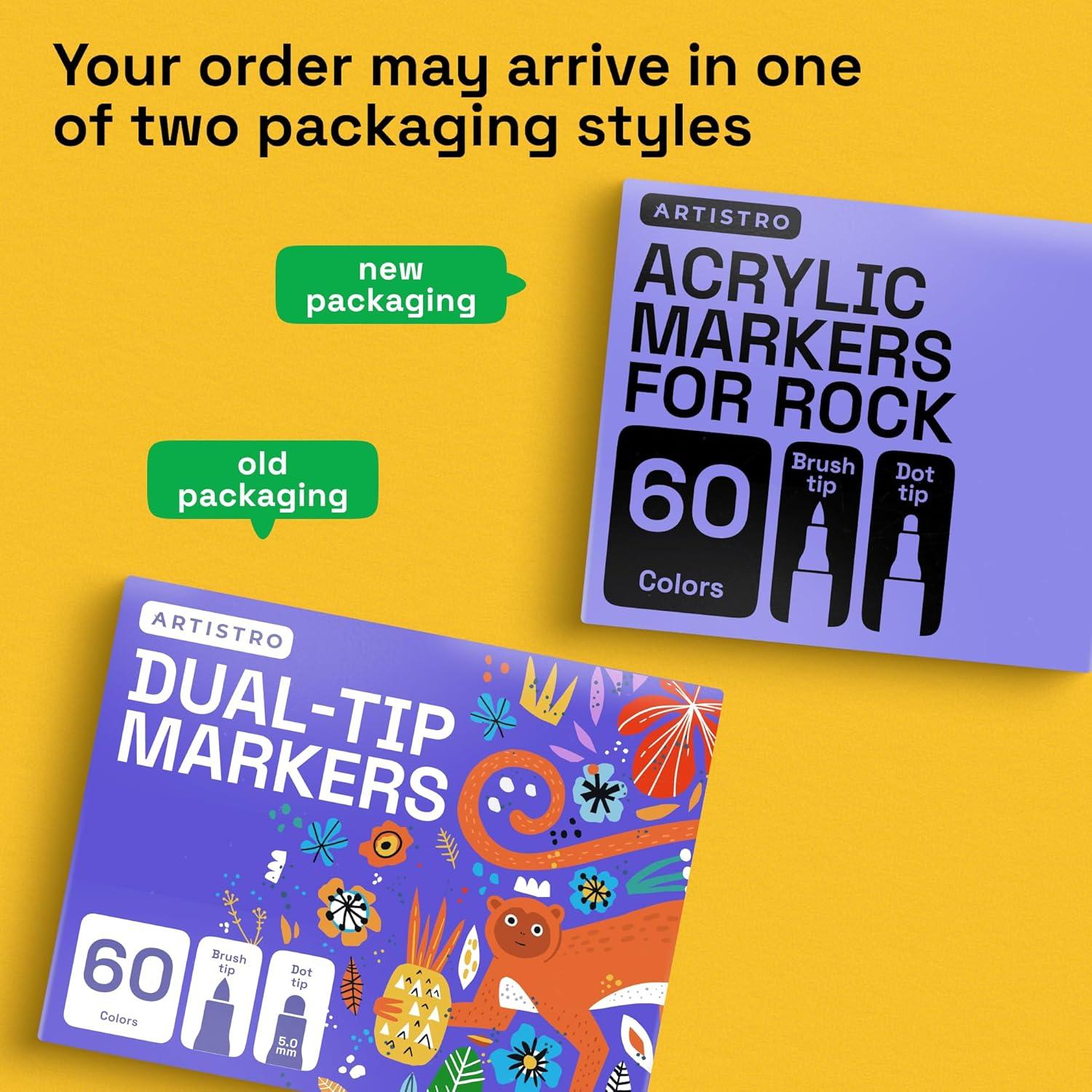 imageARTISTRO Rock Acrylic Paint Markers Rock Painting Kit for Arts ampamp Crafts Dual Tip Acrylic Paint Pens60 Colors