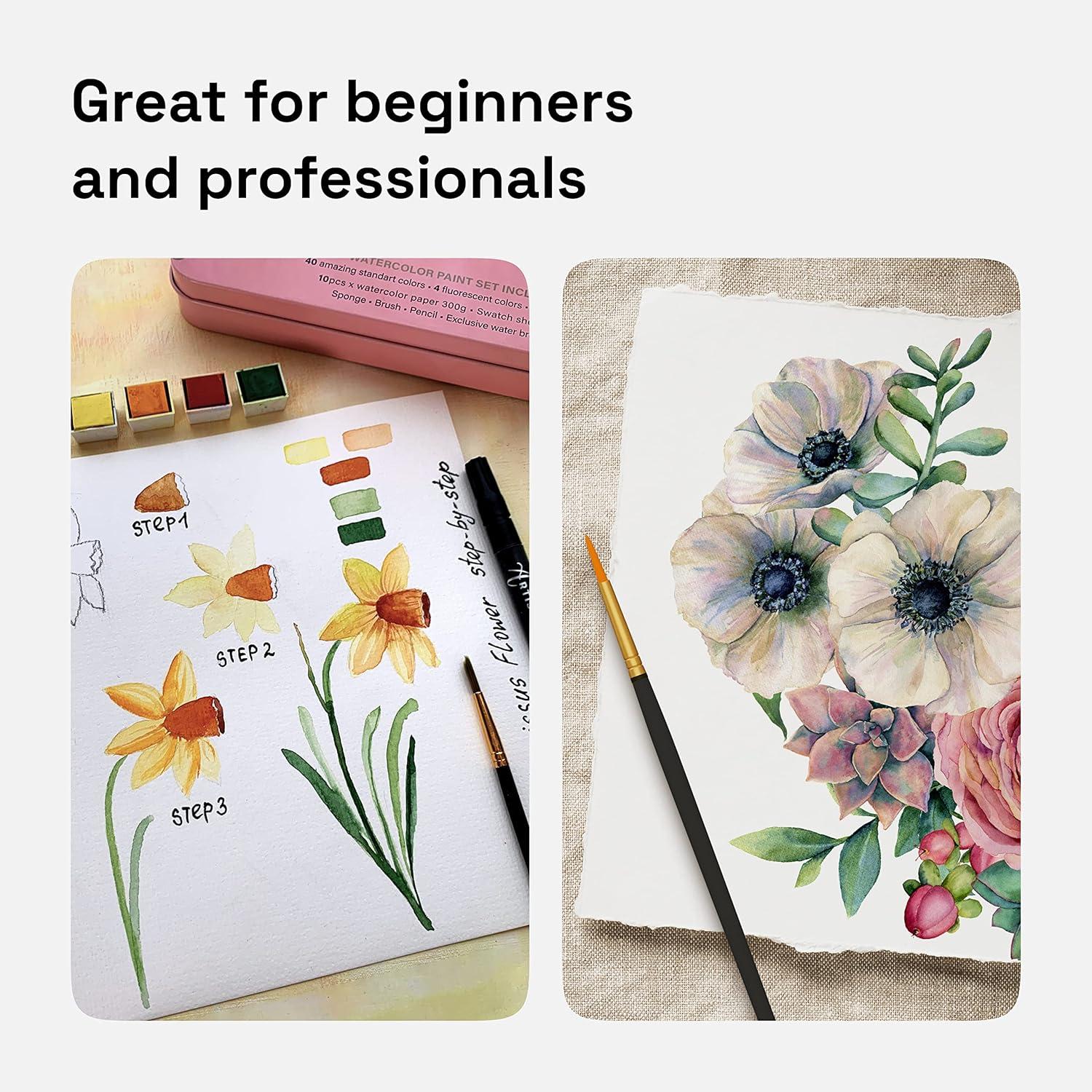 imageARTISTRO Watercolor Paint Set 48 Vivid Colors in Portable Box Including Metallic ampamp Fluorescent Shades Travel Art Kit for Artists Hobbyists ampamp Painting Lovers Premium Home