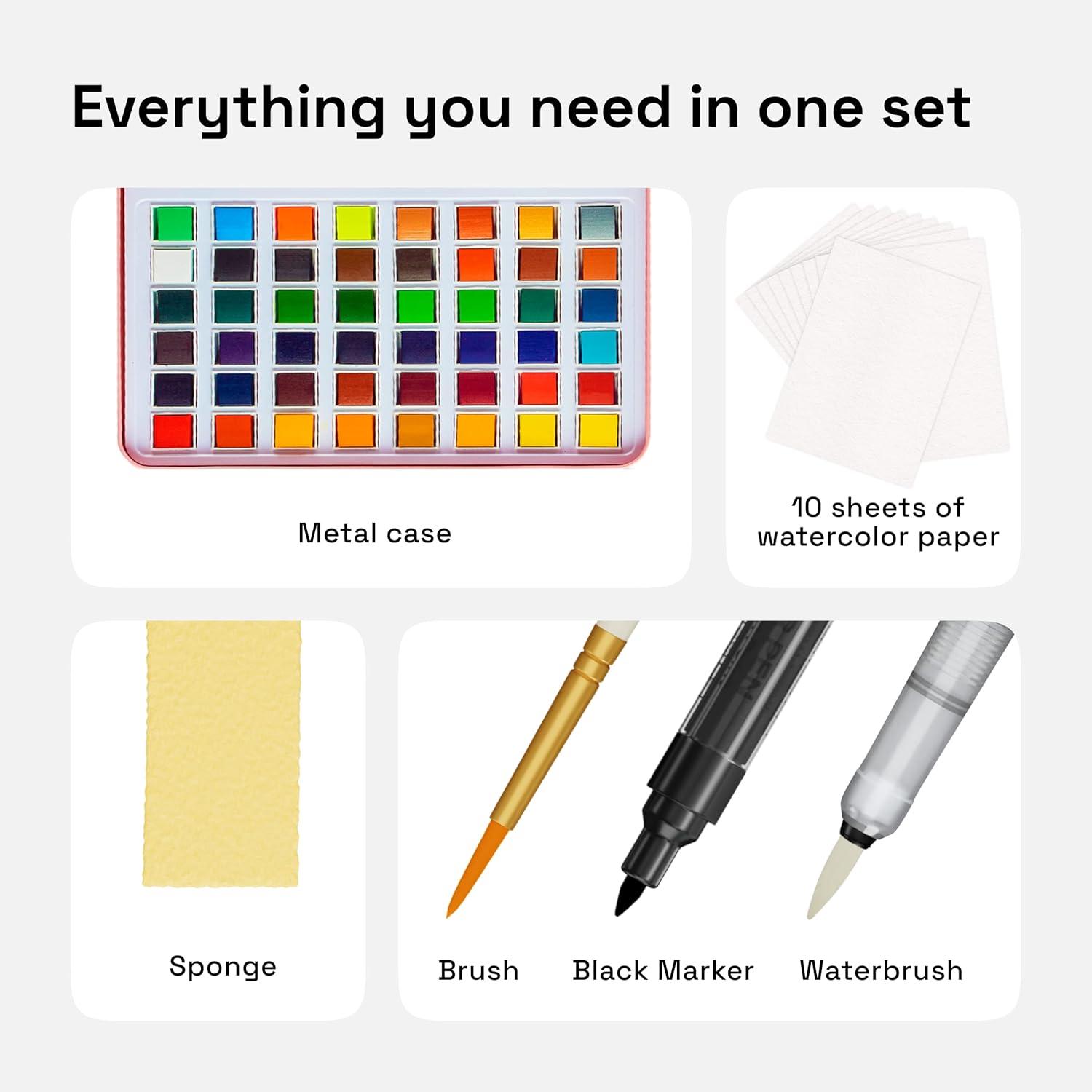 imageARTISTRO Watercolor Paint Set 48 Vivid Colors in Portable Box Including Metallic ampamp Fluorescent Shades Travel Art Kit for Artists Hobbyists ampamp Painting Lovers Premium Home