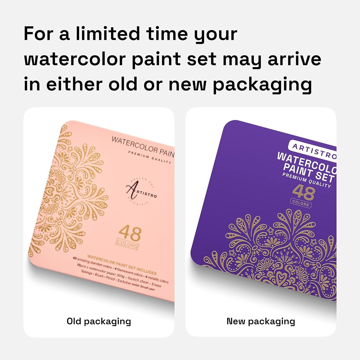 imageARTISTRO Watercolor Paint Set 48 Vivid Colors in Portable Box Including Metallic ampamp Fluorescent Shades Travel Art Kit for Artists Hobbyists ampamp Painting Lovers Premium Home