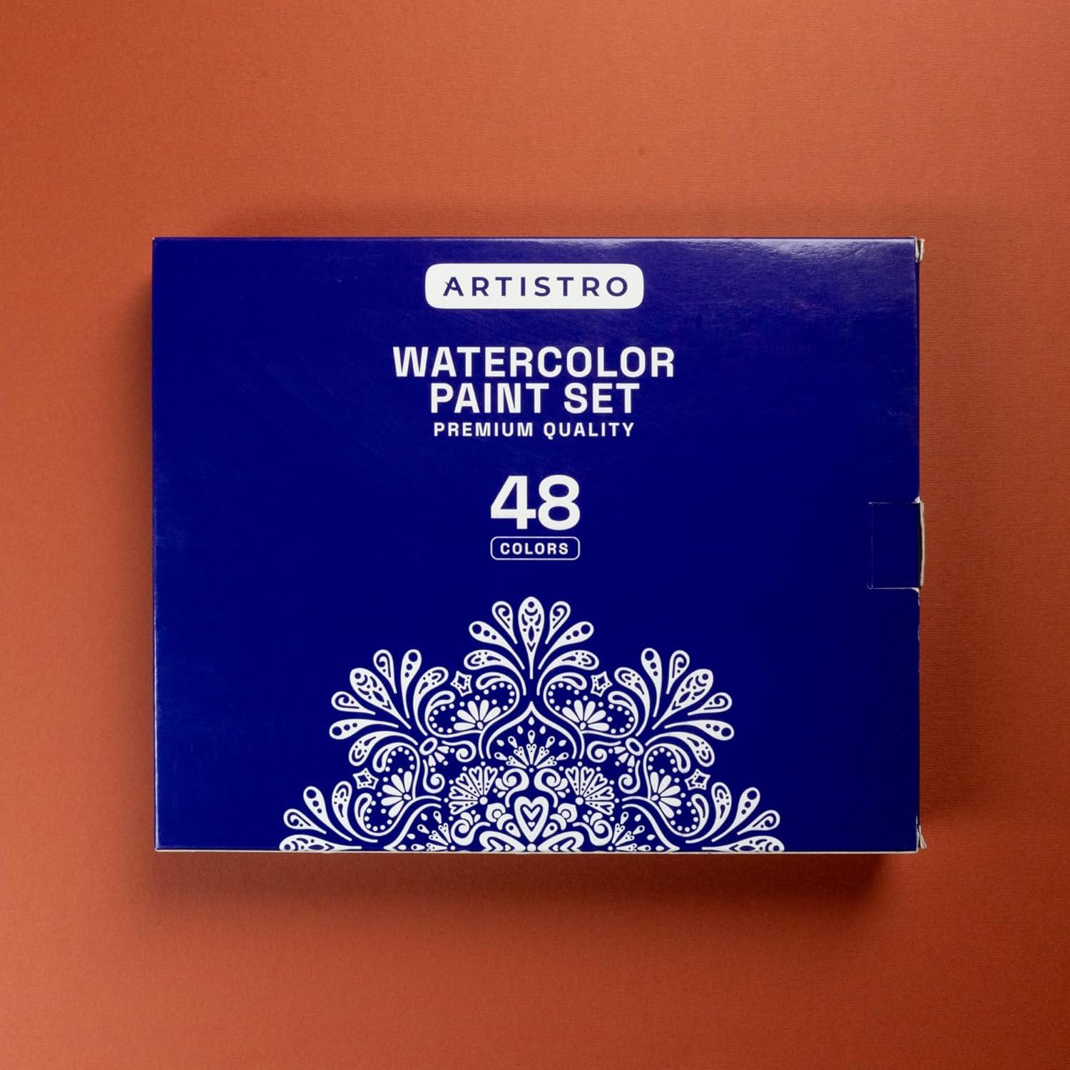 imageARTISTRO Watercolor Paint Set 48 Vivid Colors in Portable Box Including Metallic ampamp Fluorescent Shades Travel Art Kit for Artists Hobbyists ampamp Painting Lovers Premium Home