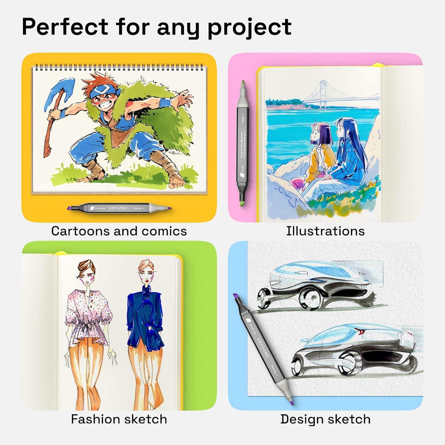 imageAlcohol Dual Tip Markers Set of 36 with No Bleed Ink Bonus Case and Vibrant FadeResistant Colors Art Supplies for Sketching Manga Drawing Adult Coloring Books Card Making Fine ampamp Chisel24 markers