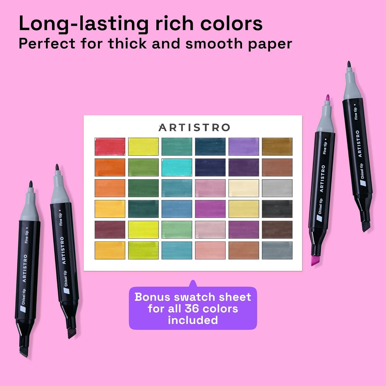 imageAlcohol Dual Tip Markers Set of 36 with No Bleed Ink Bonus Case and Vibrant FadeResistant Colors Art Supplies for Sketching Manga Drawing Adult Coloring Books Card Making Fine ampamp Chisel36 markers