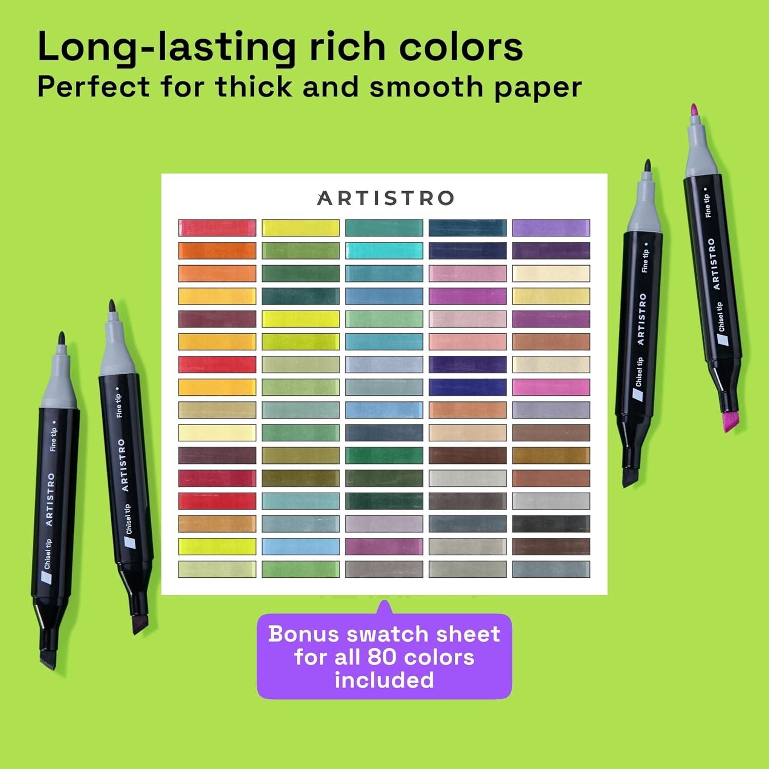 imageAlcohol Dual Tip Markers Set of 60 with No Bleed Ink Bonus Case and Vibrant FadeResistant Colors Art Supplies for Sketching Manga Drawing Adult Coloring Books Card Making Fine ampamp Chisel80 Markers