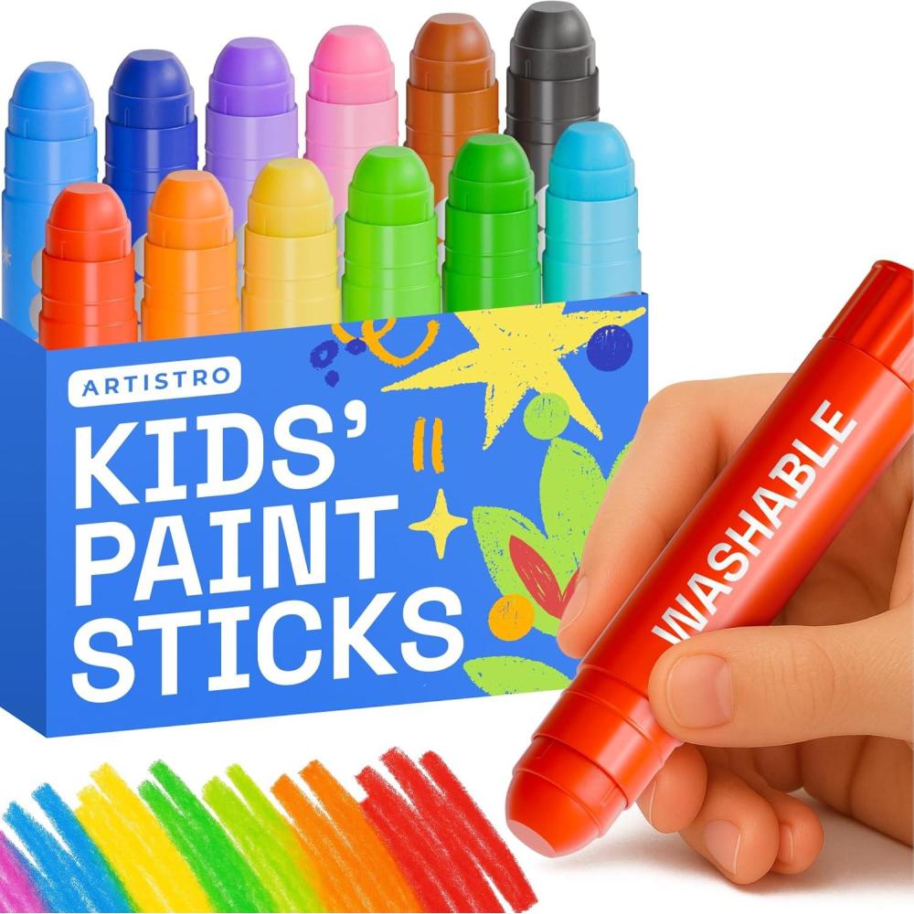 imageARTISTRO 100 Washable Tempera Paint Sticks for Kids 12 Nontoxic Paint Markers for Kids Color Sticks with Twist Design12 Markers