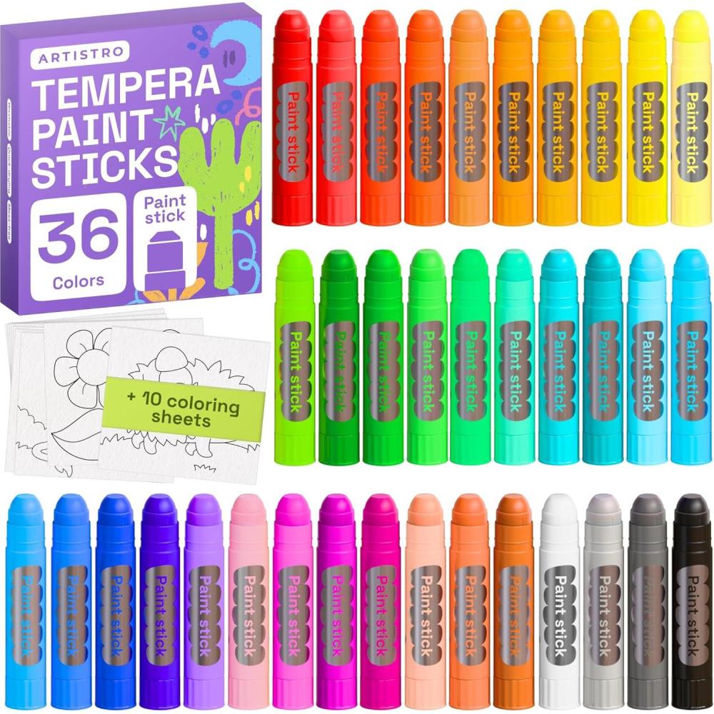 imageARTISTRO 100 Washable Tempera Paint Sticks for Kids 12 Nontoxic Paint Markers for Kids Color Sticks with Twist Design36 Markers