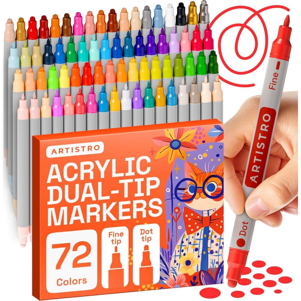 imageARTISTRO 12 Acrylic Paint Markers for Rock Fabric Wood Glass Craft Decoration DualTip Paint Pens Stocking Stuffers Christmas Gift Idea for Teens Grandkids Kids Art Supplies72