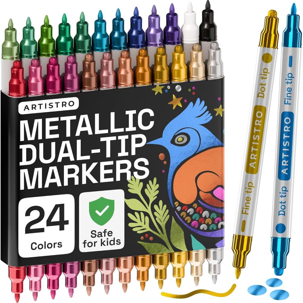 imageARTISTRO 12 Acrylic Paint Markers for Rock Fabric Wood Glass Craft Decoration DualTip Paint Pens Stocking Stuffers Christmas Gift Idea for Teens Grandkids Kids Art Supplies24