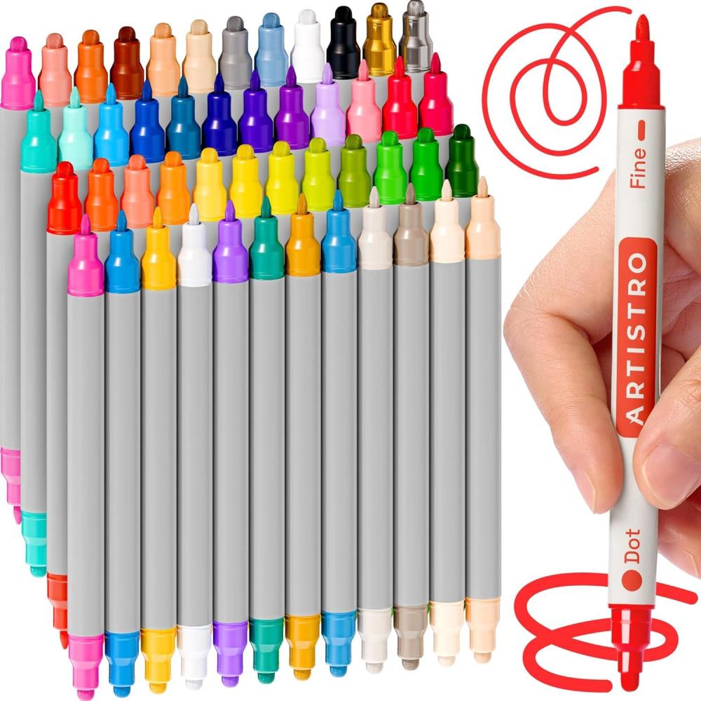 imageARTISTRO 12 Acrylic Paint Markers for Rock Fabric Wood Glass Craft Decoration DualTip Paint Pens Stocking Stuffers Christmas Gift Idea for Teens Grandkids Kids Art Supplies48