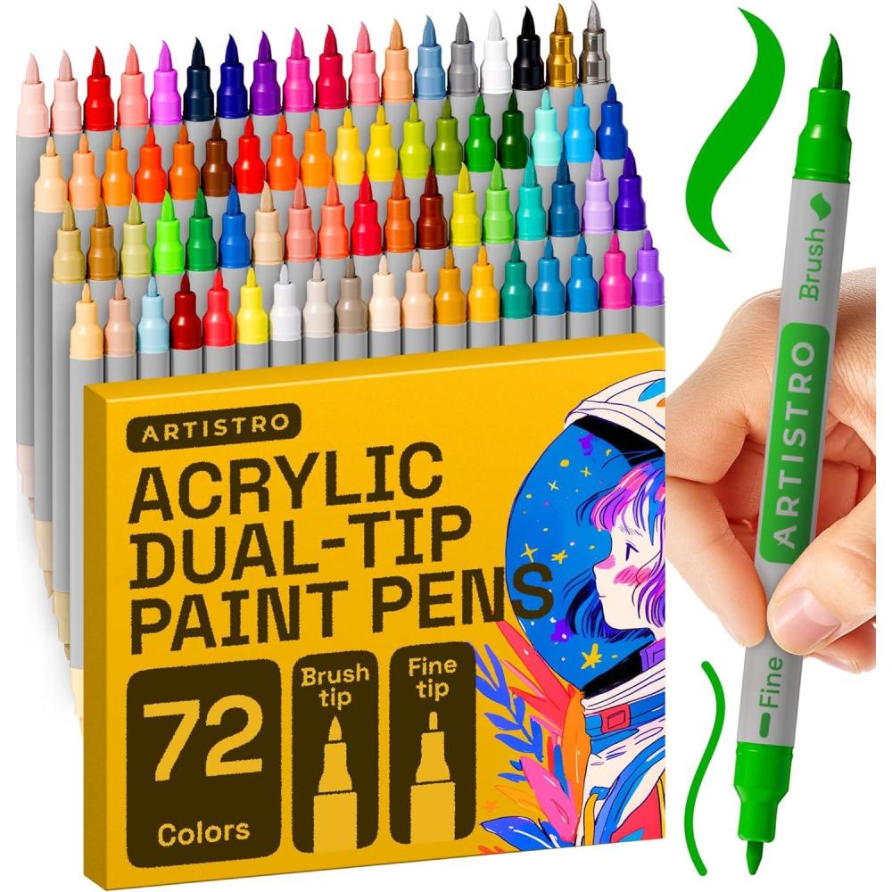 imageARTISTRO 12 Acrylic Paint Pens Dual Tip Brush Fine Ideal for Calligraphy Acrylic Paint Markers for Fabric Rock Glass Wood DIY Art Supplies Stocking Stuffers Christmas Gift Idea72