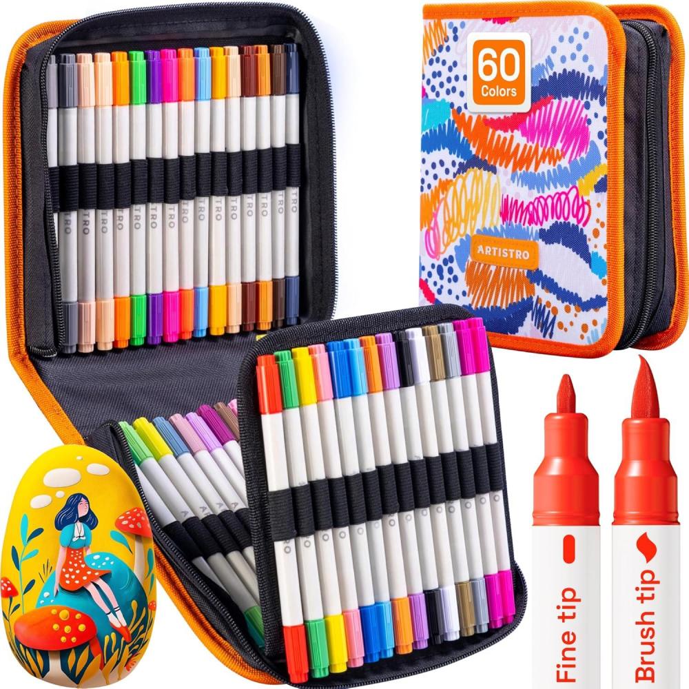 imageARTISTRO 12 Acrylic Paint Pens Dual Tip Brush Fine Ideal for Calligraphy Acrylic Paint Markers for Fabric Rock Glass Wood DIY Art Supplies Stocking Stuffers Christmas Gift Idea60