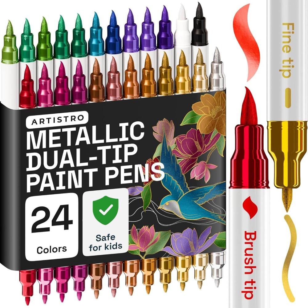 imageARTISTRO 12 Acrylic Paint Pens Dual Tip Brush Fine Ideal for Calligraphy Acrylic Paint Markers for Fabric Rock Glass Wood DIY Art Supplies Stocking Stuffers Christmas Gift Idea24