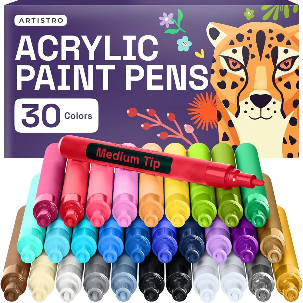 imageARTISTRO 12 DualTip Fabric Markers Fabric Decorating Kit Permanent for Clothes Acrylic Paint Pens for Sneakers Bags Shoes Textile Canvas Sewing Craft DIY Brush and Fine Tip30 Multicolor