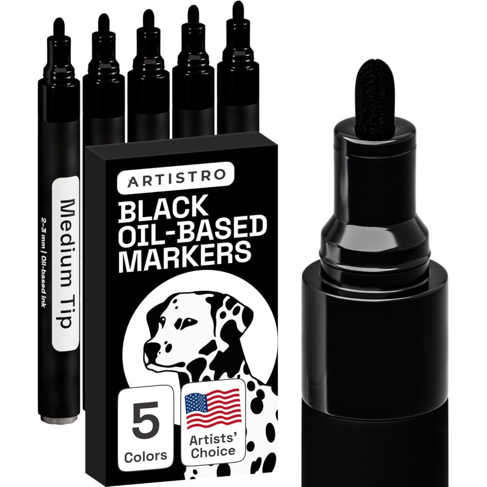 imageARTISTRO 12 Oilbased Gold ampamp Silver Paint Pens 07mm ExtraFine Markers for Tire Wood Rock Fabric Glass Ceramic Metal Plastic and More Quick Dry WaterproofBlack