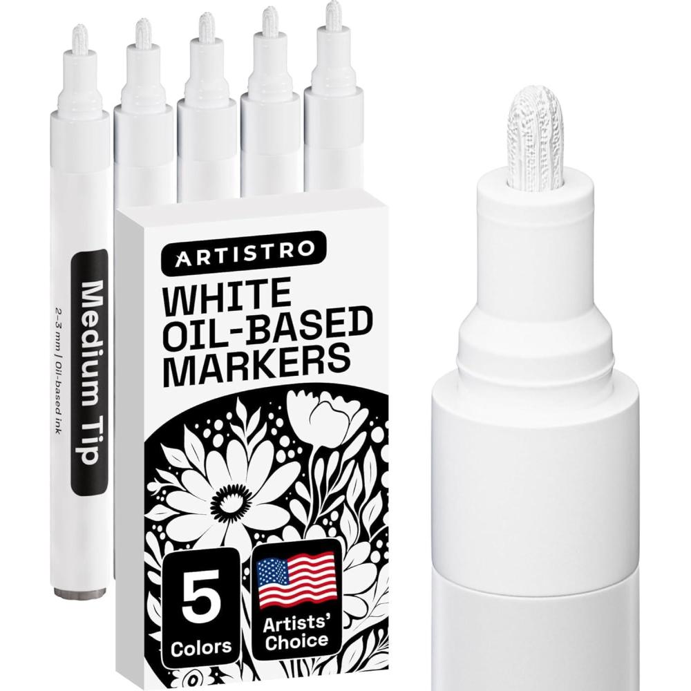 imageARTISTRO 12 Oilbased Gold ampamp Silver Paint Pens 07mm ExtraFine Markers for Tire Wood Rock Fabric Glass Ceramic Metal Plastic and More Quick Dry WaterproofWhite