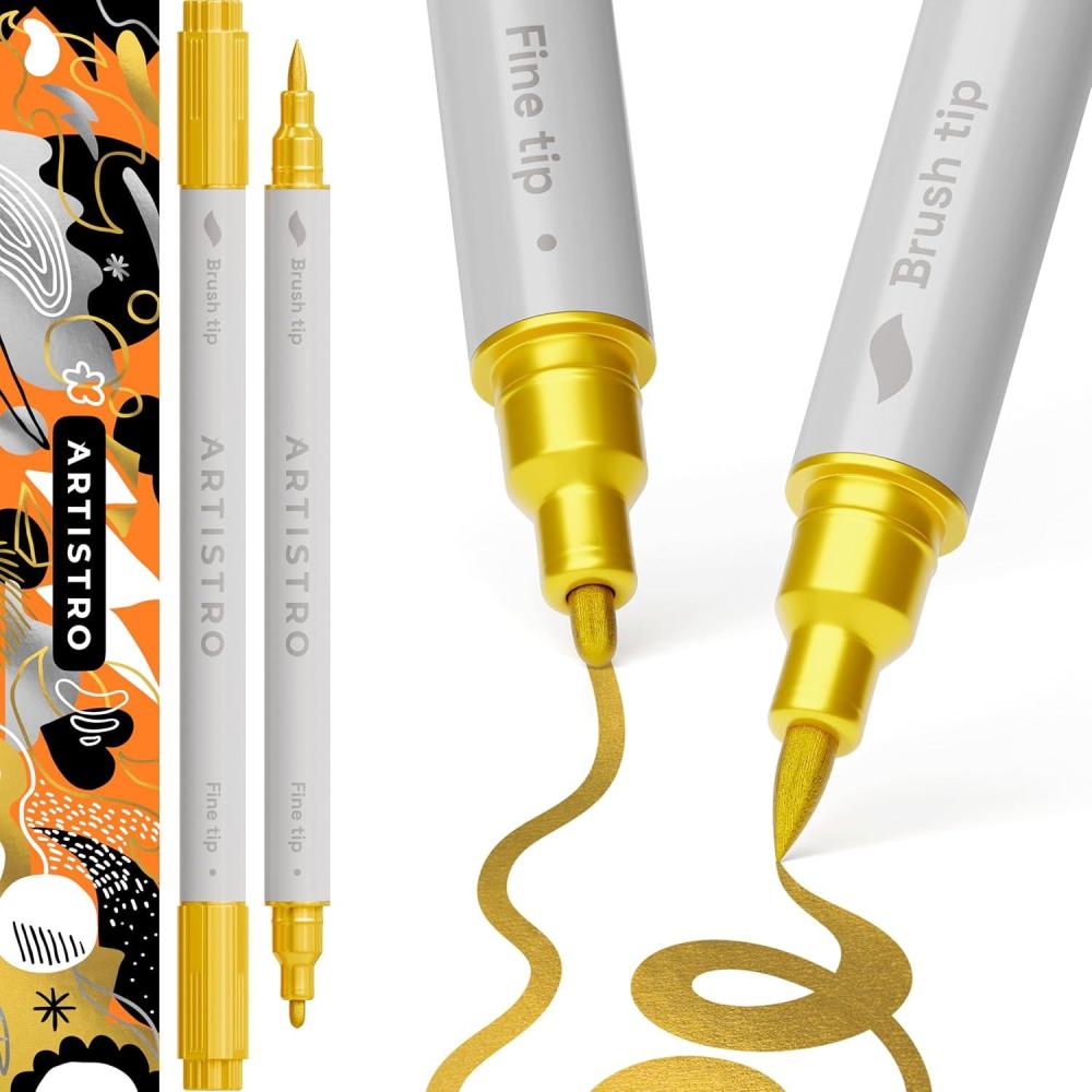 imageARTISTRO 15 Acrylic Paint Pens Art Set Acrylic Paint Markers Fabric Markers for Textile Canvas Rock Glass Wood Paper Pumpkin DIY for Kids and AdultsGold