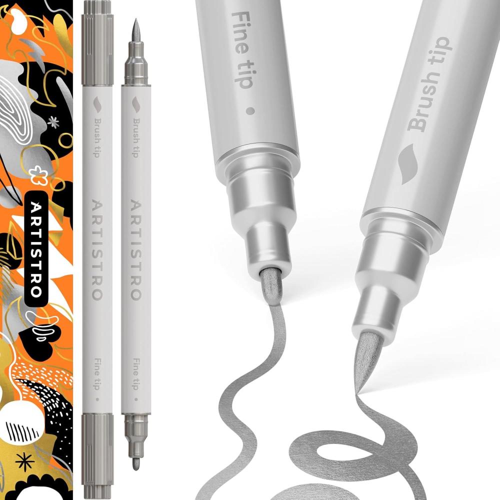 imageARTISTRO 15 Acrylic Paint Pens Art Set Acrylic Paint Markers Fabric Markers for Textile Canvas Rock Glass Wood Paper Pumpkin DIY for Kids and AdultsSilver