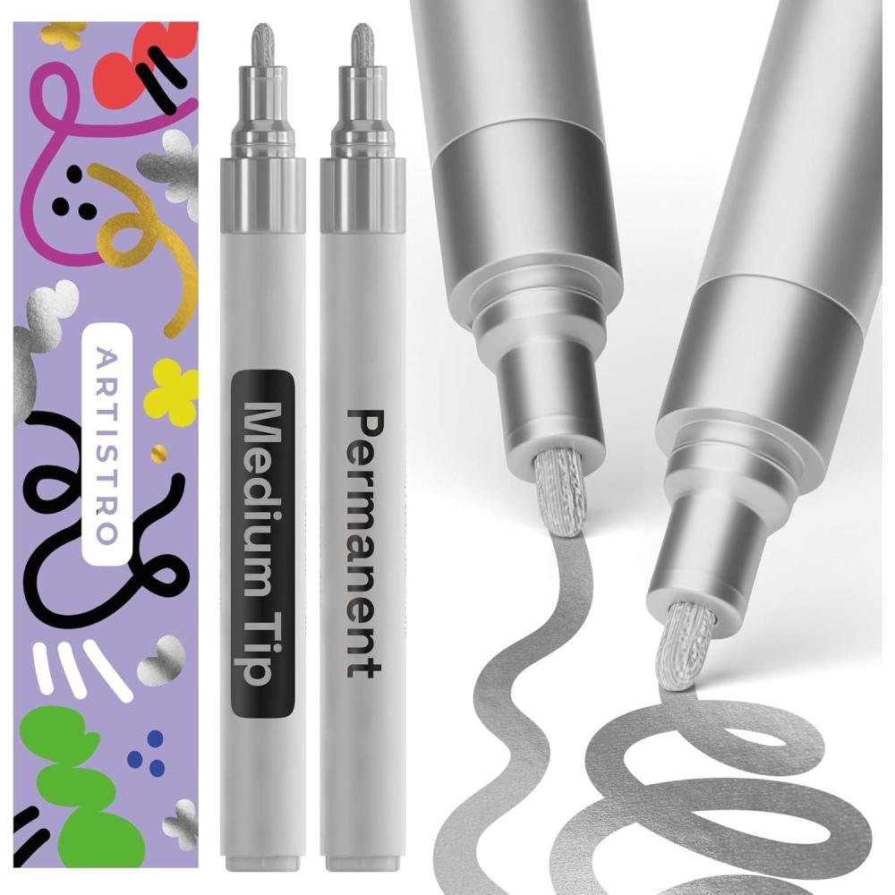 imageARTISTRO 15 OilBased Permanent Paint Markers Set of Fine Tip Markers for Wood Rock Fabric Glass Ceramic Metal Plastic and More Quick Dry Waterproof PermanentSilver