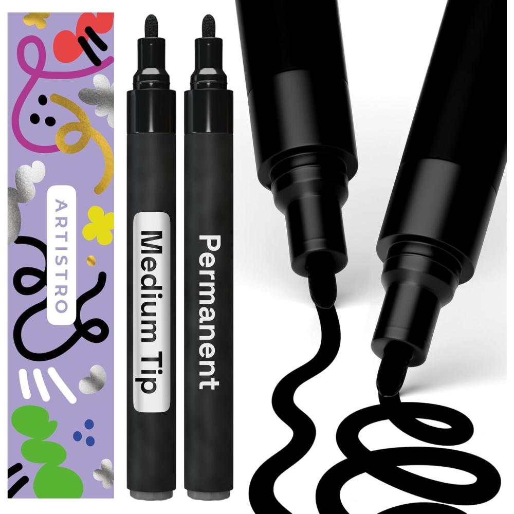 imageARTISTRO 15 OilBased Permanent Paint Markers Set of Fine Tip Markers for Wood Rock Fabric Glass Ceramic Metal Plastic and More Quick Dry Waterproof PermanentBlack