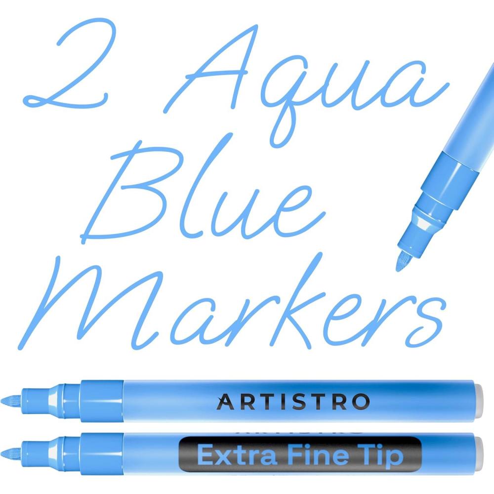 imageARTISTRO 2 Gold Acrylic Paint Markers 07mm Extra FineTip Metallic Paint Pens Perfect for Crafting Art Projects ampamp MoreLight Blue