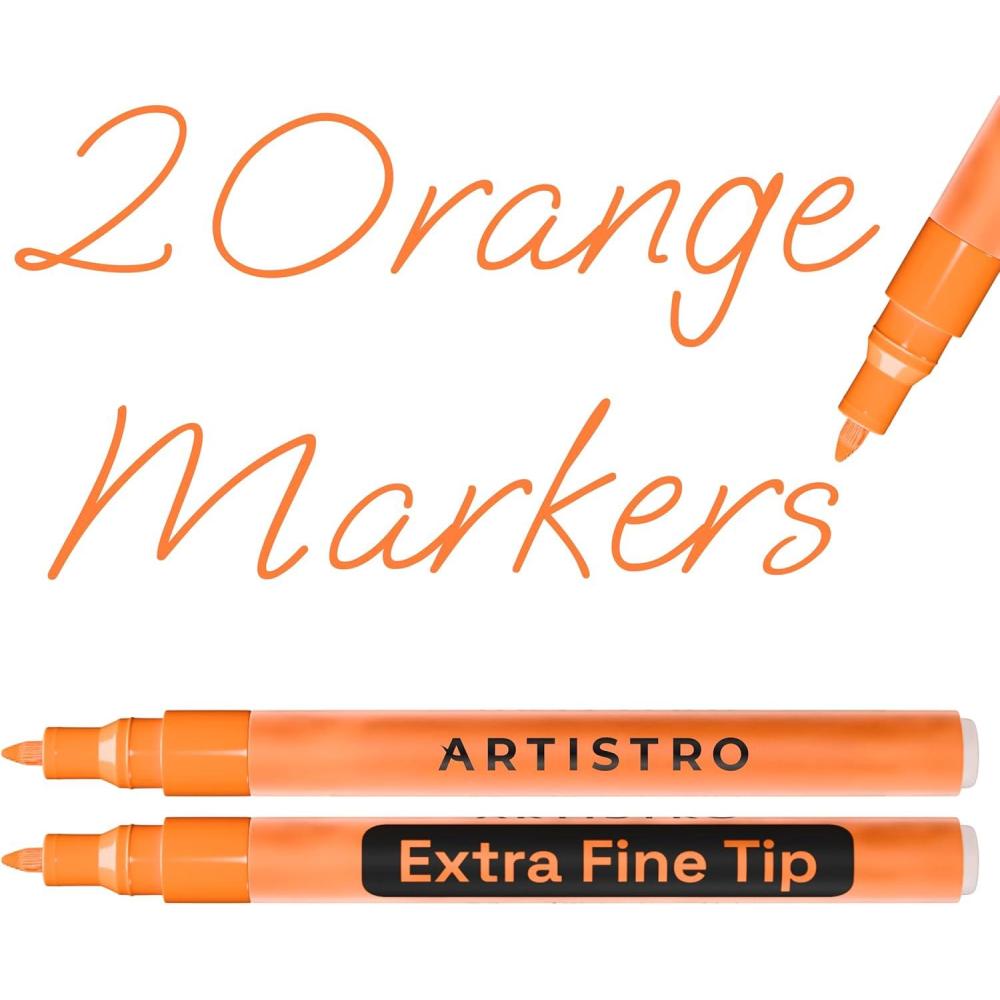 imageARTISTRO 2 Gold Acrylic Paint Markers 07mm Extra FineTip Metallic Paint Pens Perfect for Crafting Art Projects ampamp MoreOrange