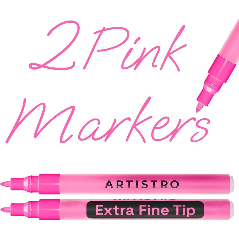 imageARTISTRO 2 Gold Acrylic Paint Markers 07mm Extra FineTip Metallic Paint Pens Perfect for Crafting Art Projects ampamp MorePink