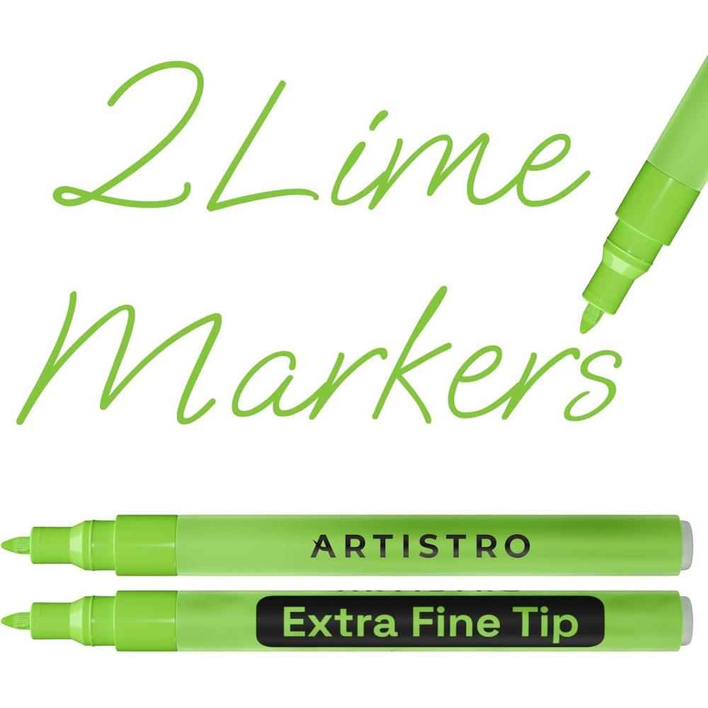 imageARTISTRO 2 White Acrylic Paint Markers 07mm Extra FineTip Paint Pens Perfect for Crafting Art Projects ampamp MoreLight Green