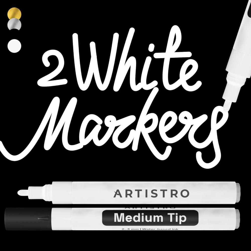 imageARTISTRO 2 White Acrylic Paint Markers 07mm Extra FineTip Paint Pens Perfect for Crafting Art Projects ampamp MoreWhite
