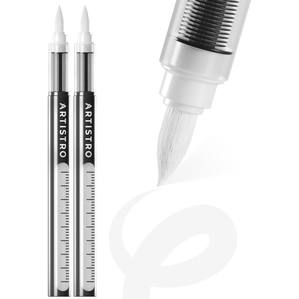 imageARTISTRO 2 White Acrylic Paint Markers Brush Tip Paint Pens with Automatic Ink Control System for Rock Egg Wood Fabric Glass Perfect for Crafting Art Projects ampamp More