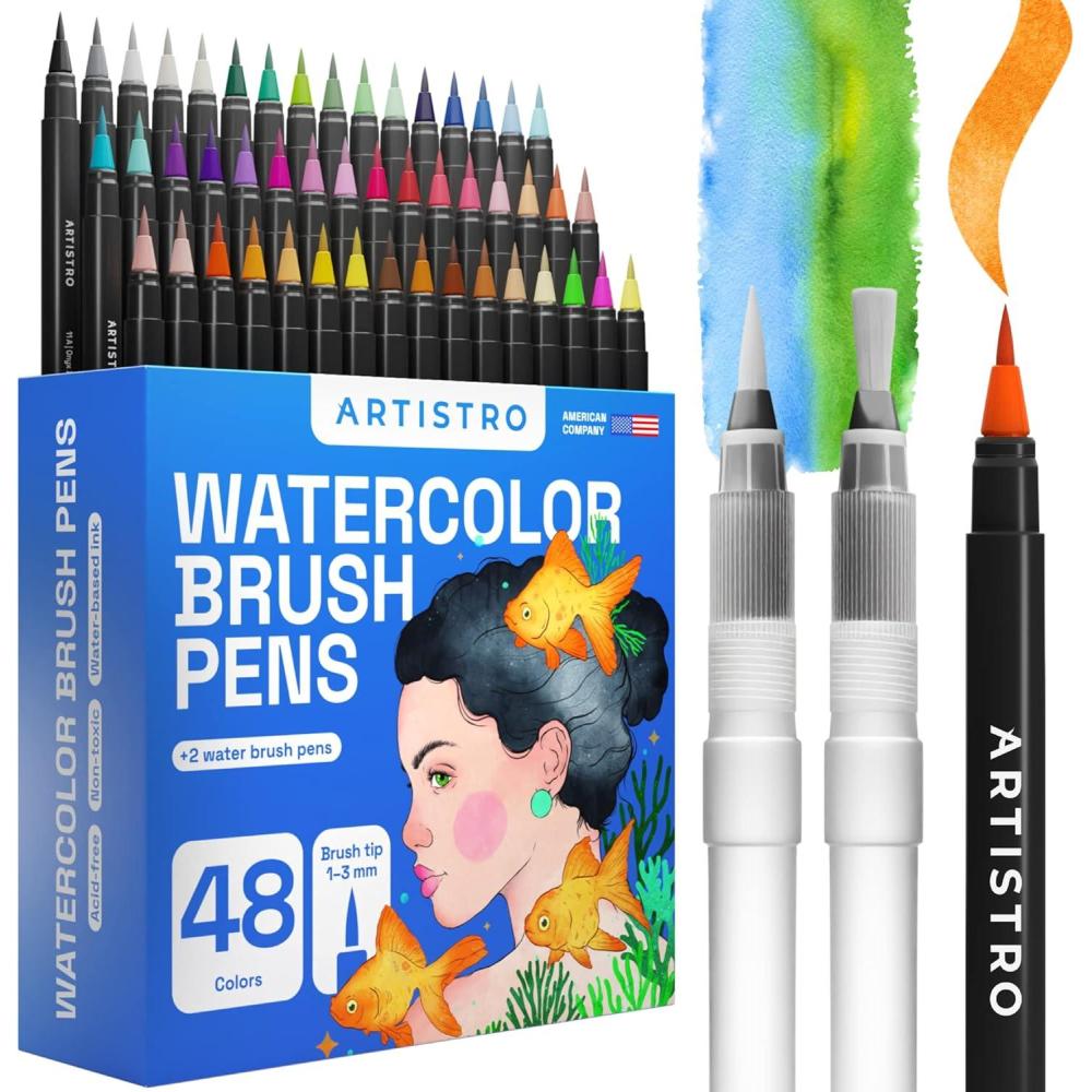 imageARTISTRO 24 Watercolor Markers with Flexible Paint Brush Pens for Pros ampamp Beginners Consistent Smooth Bright Washable NonToxic Ideal for Coloring Calligraphy ampamp Manga48 Brush Tip