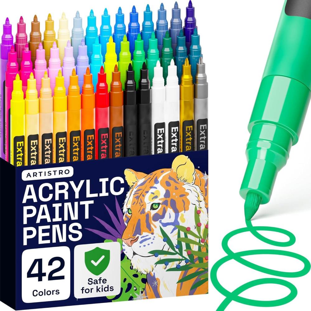 imageARTISTRO 30 Acrylic Paint Pens Art Set Acrylic Paint Markers Fabric Markers for Textile Canvas Rock Glass Wood Paper DIY for Kids and Adults Extra Fine42 Extra Fine Tip