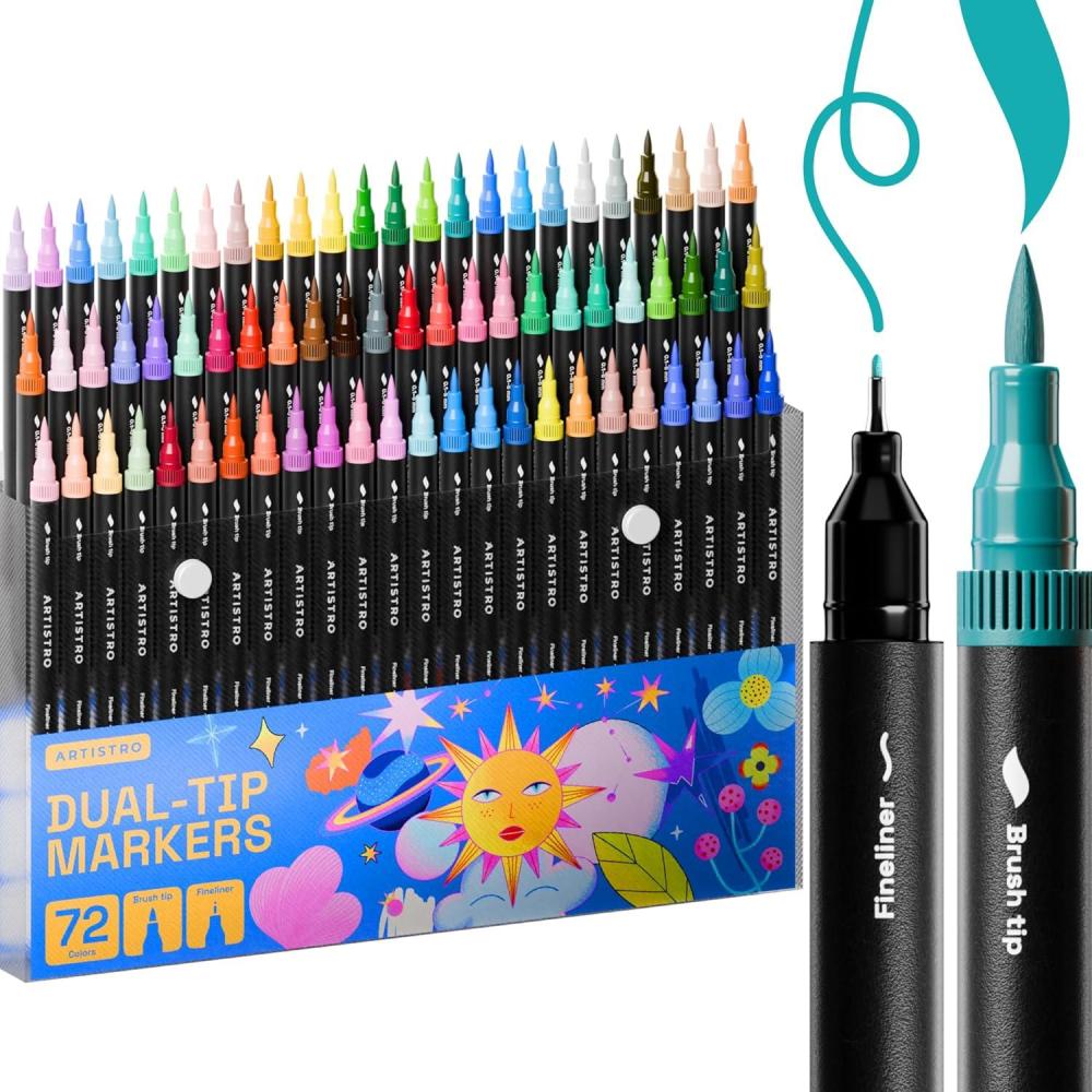 imageARTISTRO 36 Brush Marker Pens Coloring Markers for Adults Brush Tip ampamp 04mm Fineliner Pens Coloring Markers No Bleeding72 dual tip brush fineliner