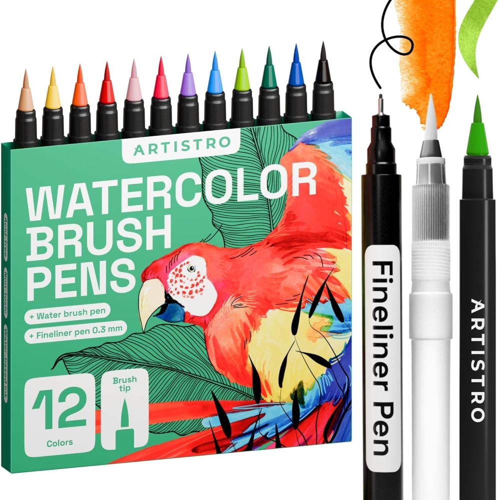 imageARTISTRO 48 Watercolor Markers with Flexible Paint Brush Pens for Pros ampamp Beginners Consistent Smooth Bright Washable NonToxic Ideal for Coloring Calligraphy ampamp Manga12 Brush Tip