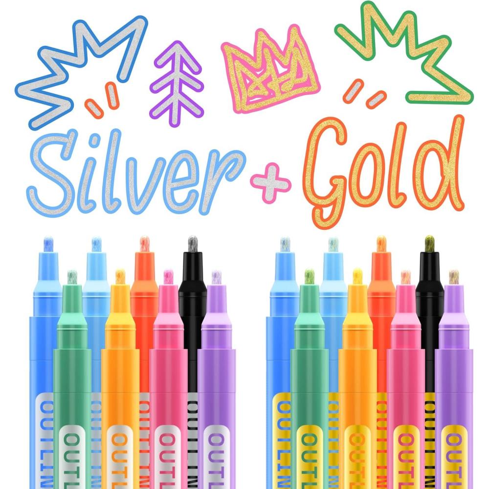 imageARTISTRO Outline Markers 16 Metallic Outline Pens 5 Cards Perfect for Doodling Drawing and Calligraphy