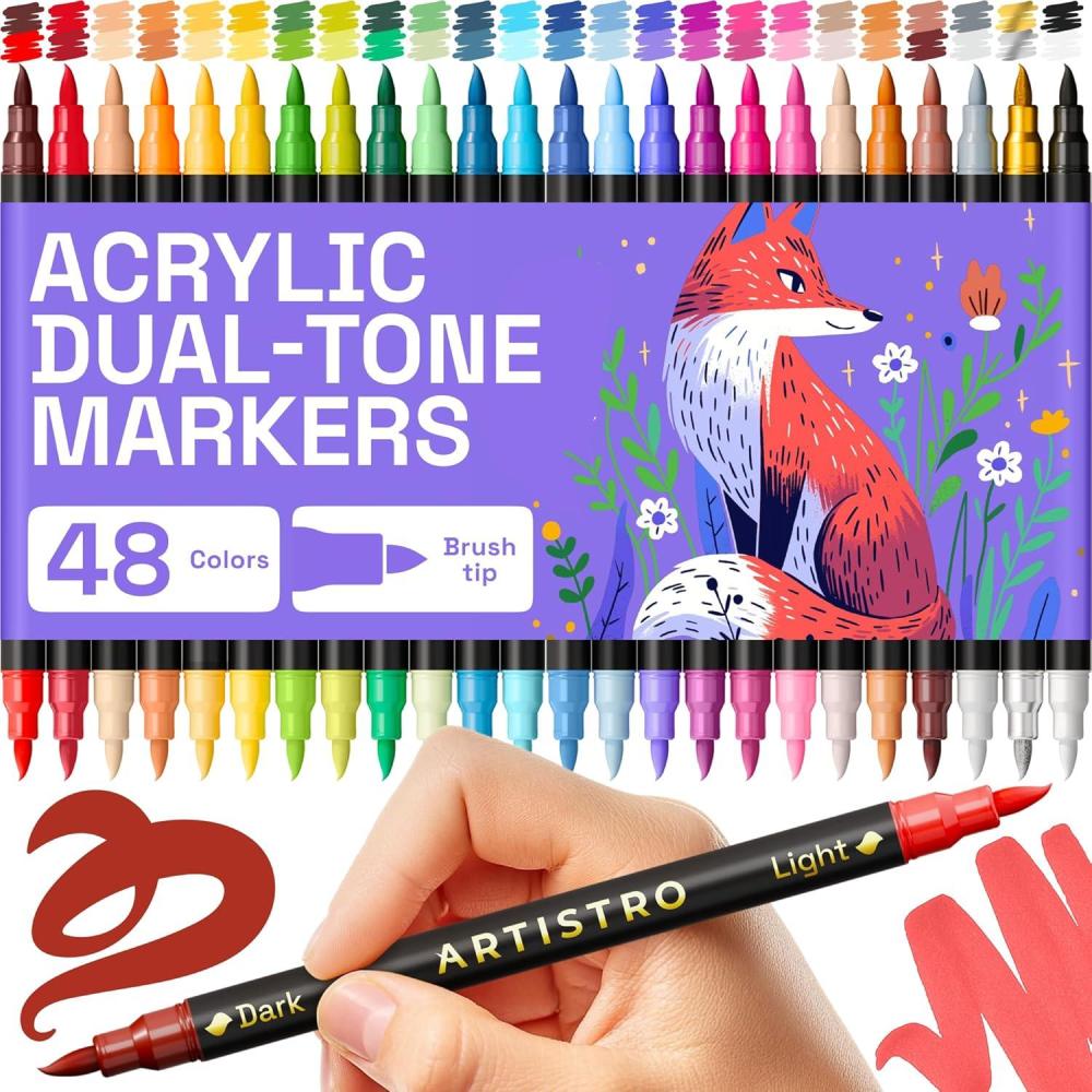 imageARTISTRO Paint Markers Acrylic Pens for Rock Glass Fabric DIY Art Supplies 16 Brush Tip Markers24