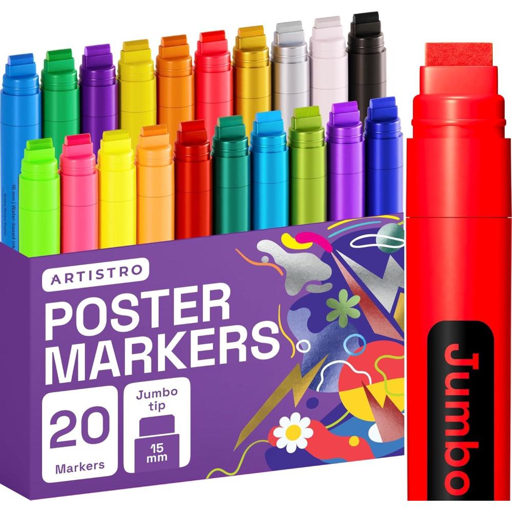 imageARTISTRO Poster Markers Jumbo Set Acrylic Markers with 15mm Wide Jumbo Tip for Murals Tagging Posters Large for Rock Wood Plastic Leather Metal Fabric Ceramic20 Jumbo