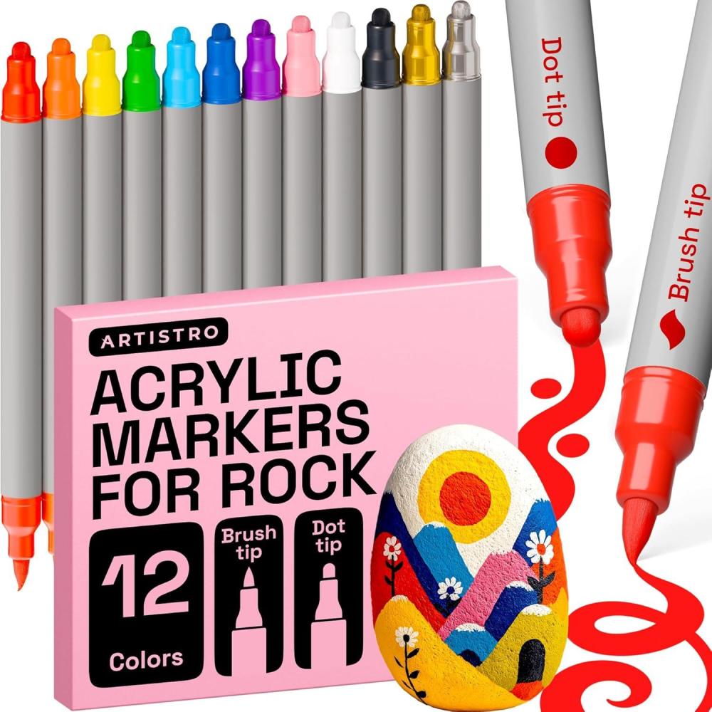 imageARTISTRO Rock Acrylic Paint Markers Rock Painting Kit for Arts ampamp Crafts Dual Tip Acrylic Paint Pens12 Colors