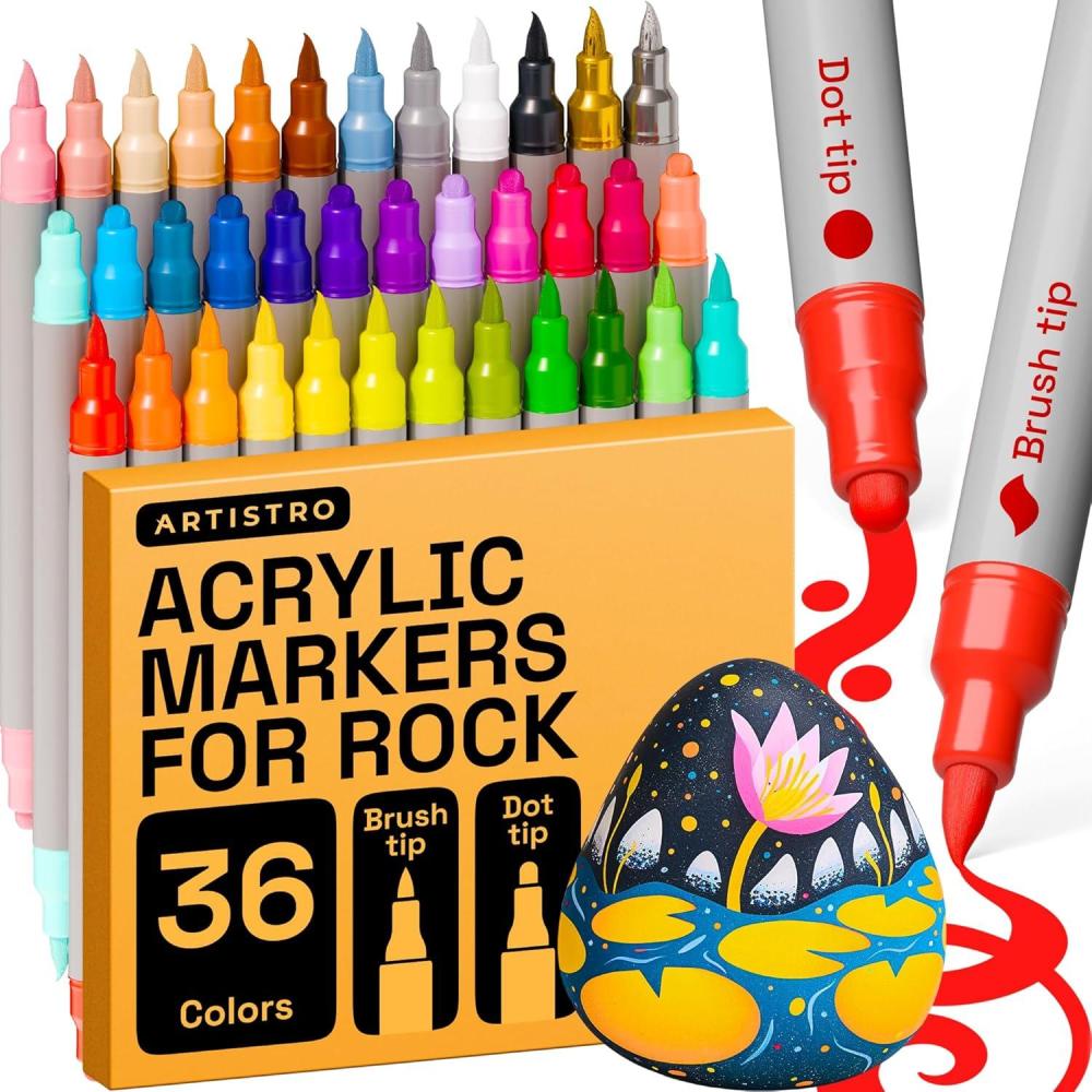 imageARTISTRO Rock Acrylic Paint Markers Rock Painting Kit for Arts ampamp Crafts Dual Tip Acrylic Paint Pens36 Colors
