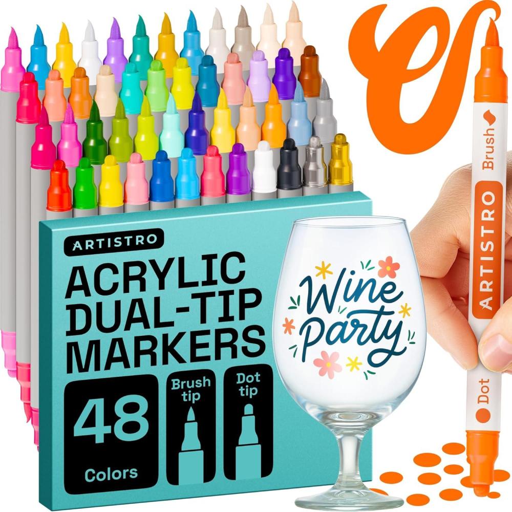 imageARTISTRO Rock Acrylic Paint Markers Rock Painting Kit for Arts ampamp Crafts Dual Tip Acrylic Paint Pens48 Colors