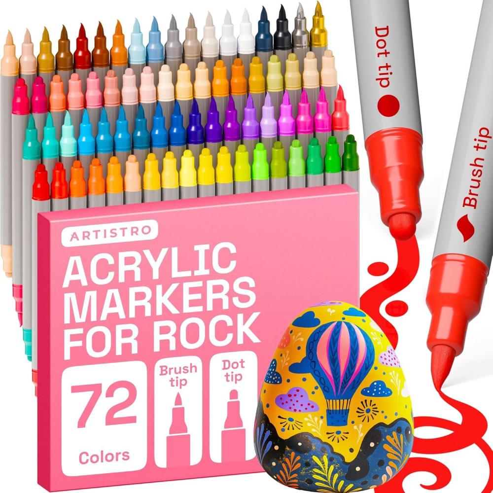 imageARTISTRO Rock Acrylic Paint Markers Rock Painting Kit for Arts ampamp Crafts Dual Tip Acrylic Paint Pens72 Colors