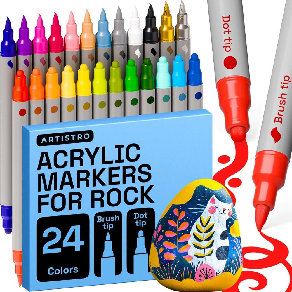 imageARTISTRO Rock Acrylic Paint Markers Rock Painting Kit for Arts ampamp Crafts Dual Tip Acrylic Paint PensMulticolor